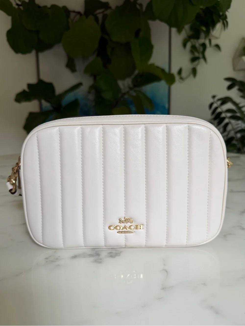 Coach Jes Crossbody With Linear Quilting Gold /Chalk Leather Bag C1569